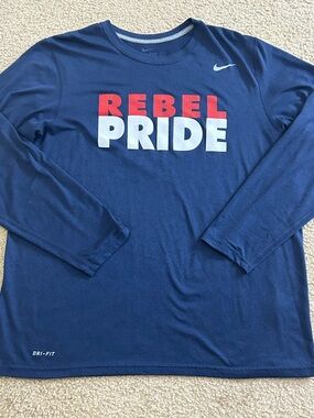 Ole Miss Rebels Shirt Mens XL Blue NCAA Nike Dri Fit Long Sleeve Double Sided